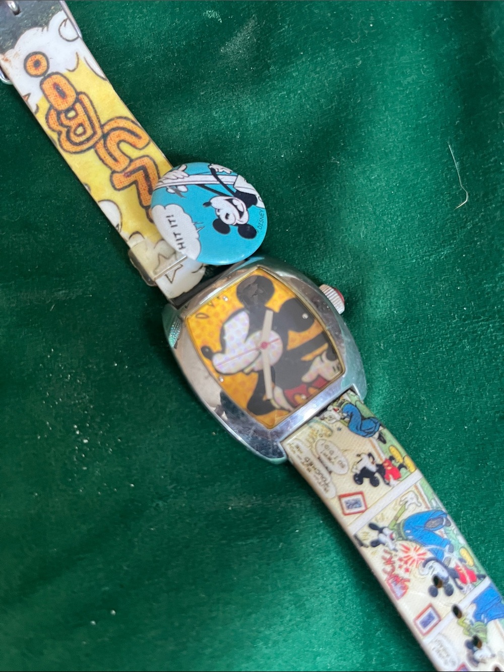 Disney Mickey Mouse Watch with Yellow and White Illustrated Strap